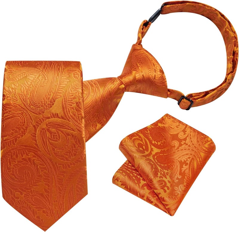 DiBanGu Boys Adjustable Tie and Pocket Square Pre-tied Zipper Necktie for Kids Wedding Party Graduation School Uniforms - Image 1